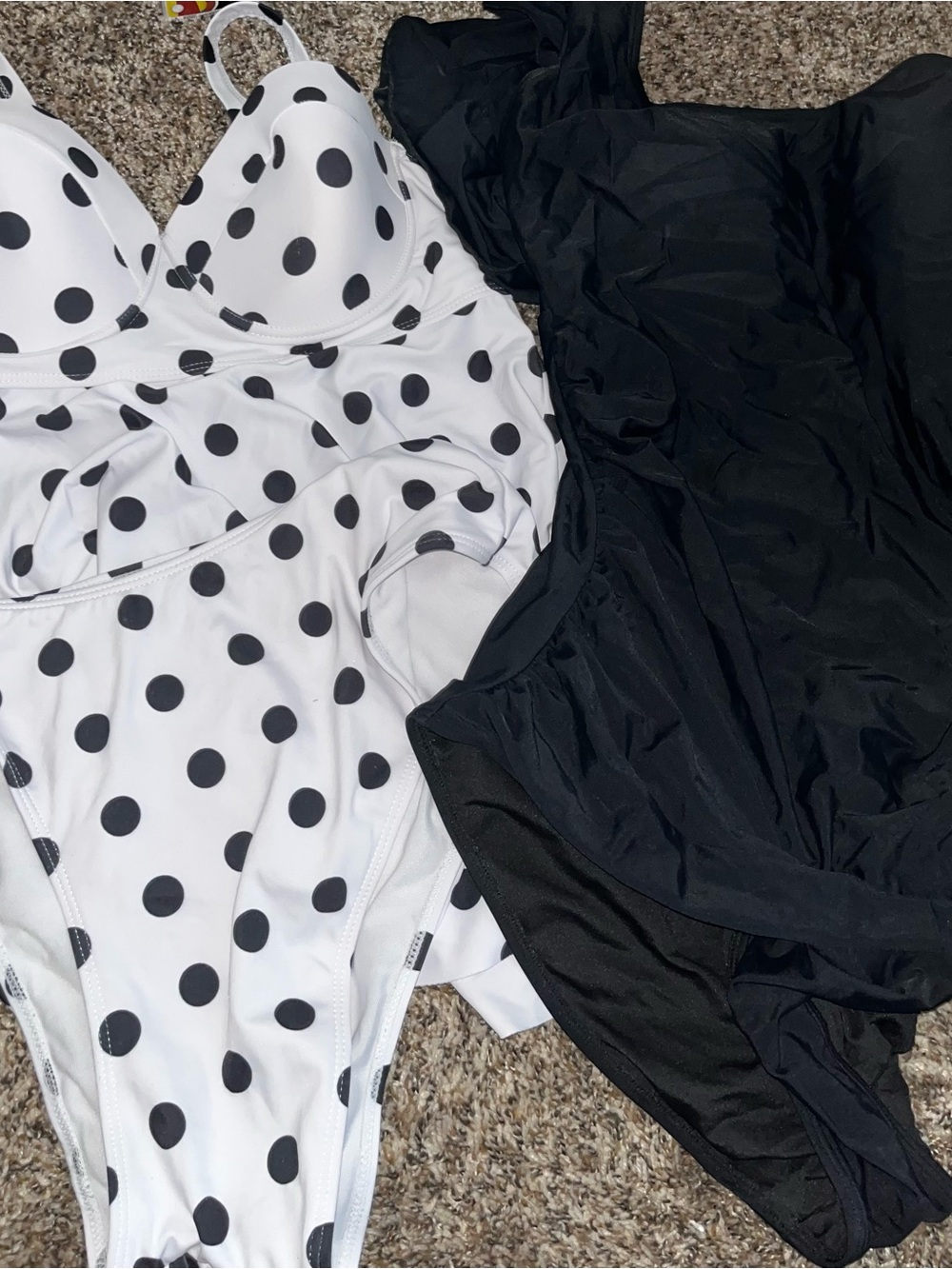Swimsuit Bundle: Black & White Polka Dot Two-Piece and Black One-Piece Swimsuit